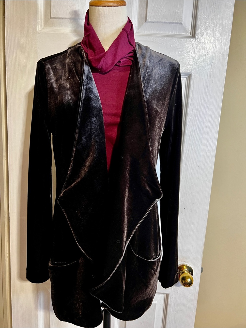 Lysse Wms Black Velvet Drape Open Waterfall Casual Jacket S